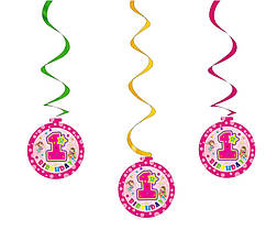 Підвіска-спіраль "1-st birthday" рожева 5 шт