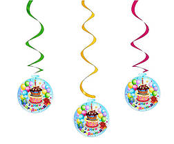 Підвіска-спіраль "З Днем народження" блакитна 5 шт