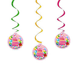 Підвіска-спіраль "С Днём Рождения" рожева 5 шт