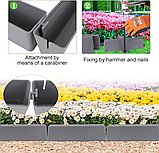 38 шт. пластиковий бордюр для газону та клумби, садова окантовка, палісад, декоративна огорожа, сірий, фото 2