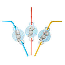 Трубочки для напоїв з гофрою "Ведмедик Тедді" блакитний 8 шт