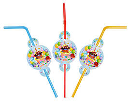 Трубочки для напоїв з гофрою "З Днем народження" блакитний 8 шт