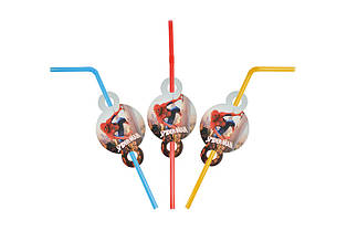 Трубочки для напоїв з гофрою "Людина-павук" 8 шт