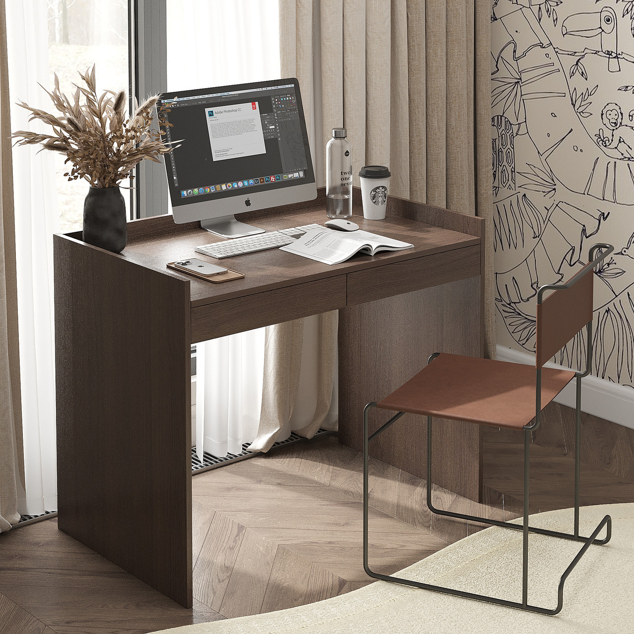 Письмовий стіл з бортиками та двома шухлядами 800×1000×600 мм Венге Магія, фото 1