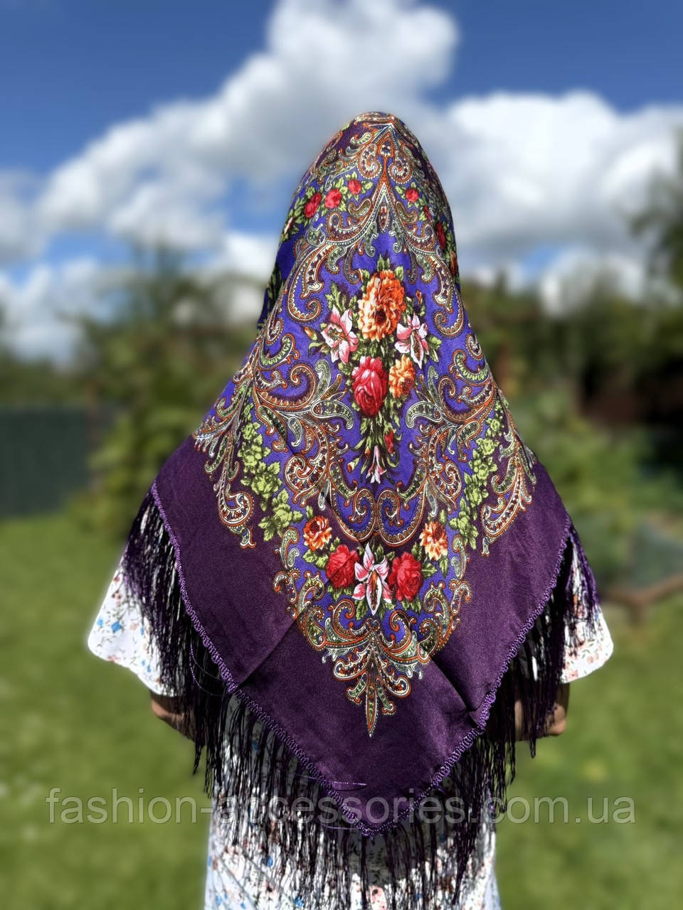 Хустка вовняної з турецьким орнаментом бузковий, фото 1