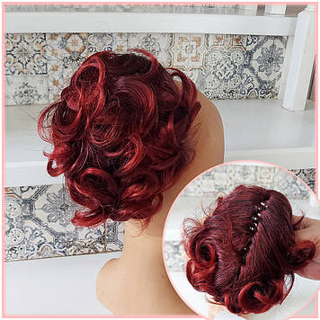 Хвіст шиньон короткий кучерявий на крабі мідний оибре 945В- 1BT139