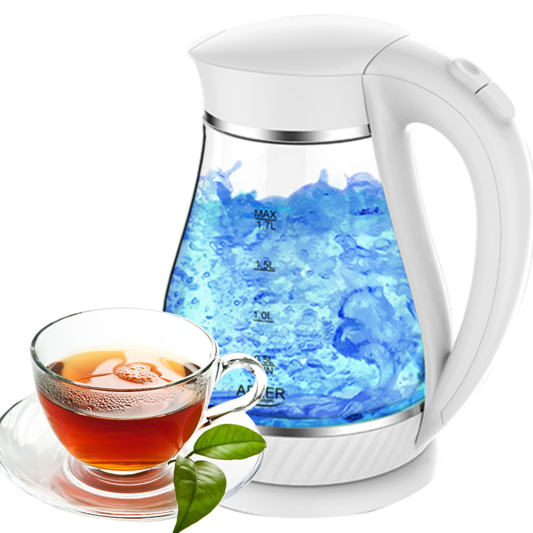 Скляний чайник Adler AD 1274 white 1,7L, 2200 Вт, фото 1