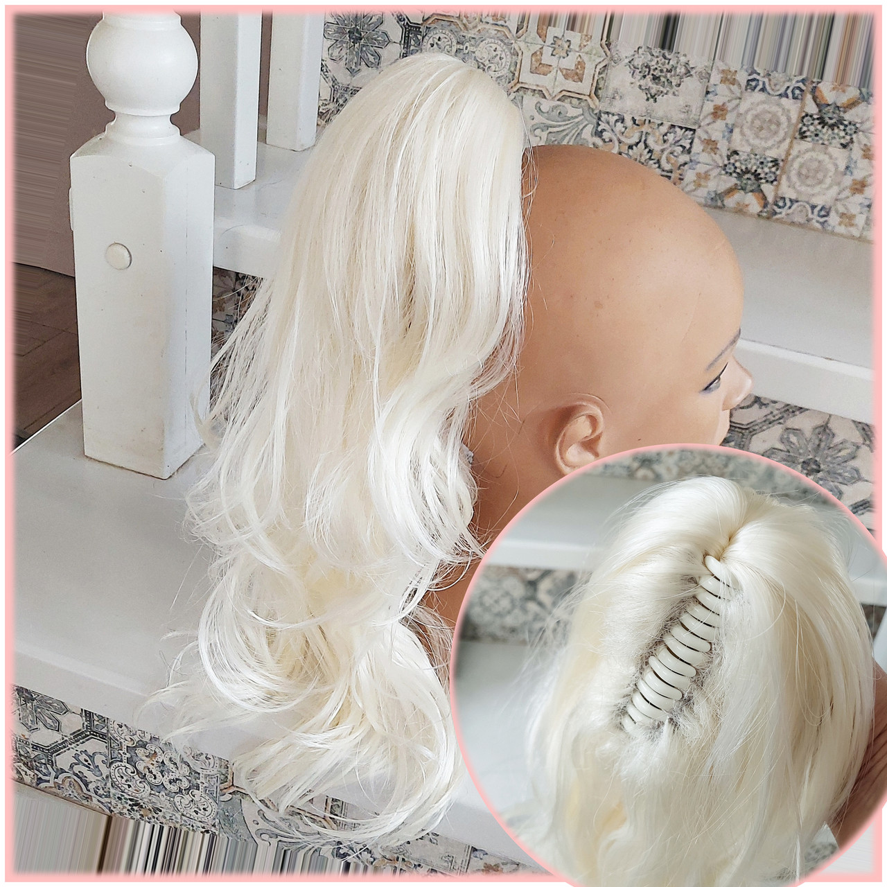 Хвіст хвилястий на крабі сніжний блонд Т601-613А ELEGANT, фото 1