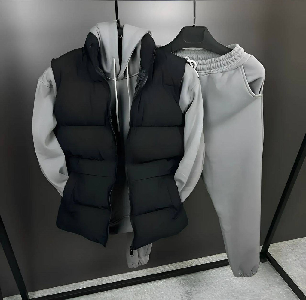 Чоловічий костюм костюм трійка на флісі з жилетом штани і кофта. Чорний/сірий/графіт. 46-48; 50-52; 54-56. - фото 1 - id-p2730145558