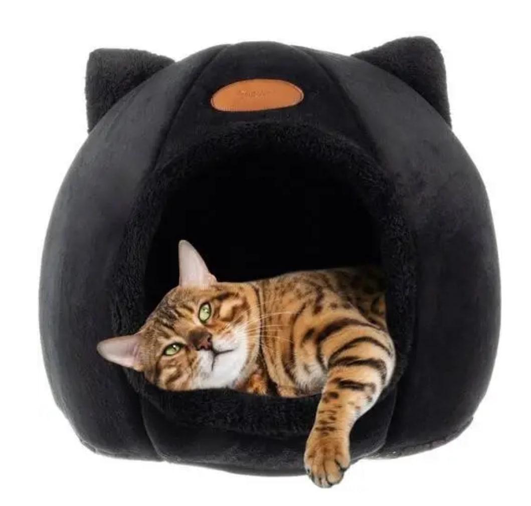 Лежак для котів Purlov 21947, плюшевий будиночок + подушка, фото 1