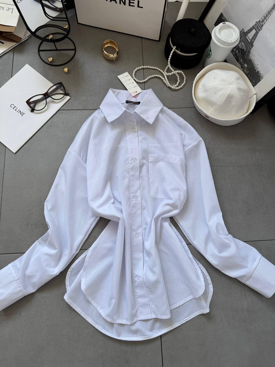Модна жіноча базова класична стильна бавовняна сорочка всесезонна довгий рукав однотонна, фото 1