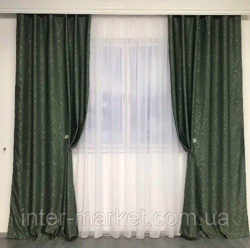 Сонцезахисні штори з льону блекаут 100% захист від сонця, Зелений., фото 1