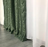 Зелені штори з льону блекаут 100% захист від сонця., фото 4