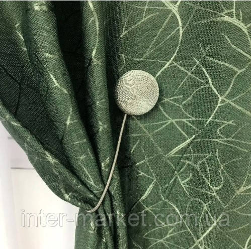 Зелені штори з льону блекаут 100% захист від сонця., фото 1