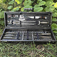 Набор шампуров в брошированном деревянном кейсе-трансформере АКЕЛА ручной работы. Шампура на подарок