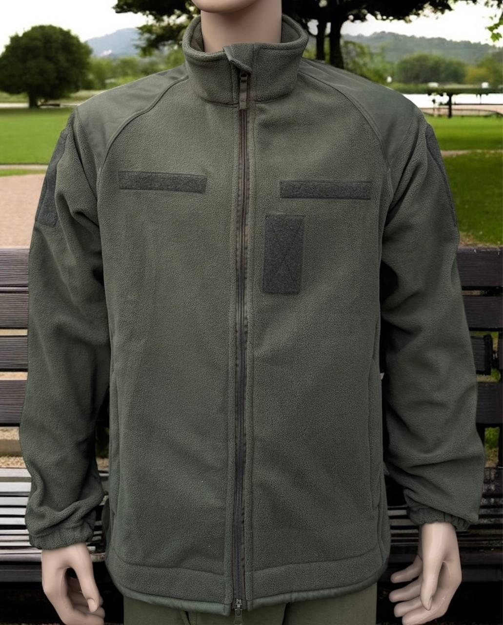 Чоловіча зимова флісова кофта на змійці хакі темно зелена з кишенями, фото 1