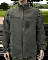 Чоловіча зимова флісова кофта на змійці хакі темно зелена з кишенями