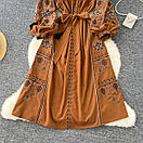 Вишите плаття бохо міді з поясом довгий рукав  плаття з вишивкою, фото 3