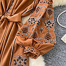 Вишите плаття бохо міді з поясом довгий рукав  плаття з вишивкою, фото 5