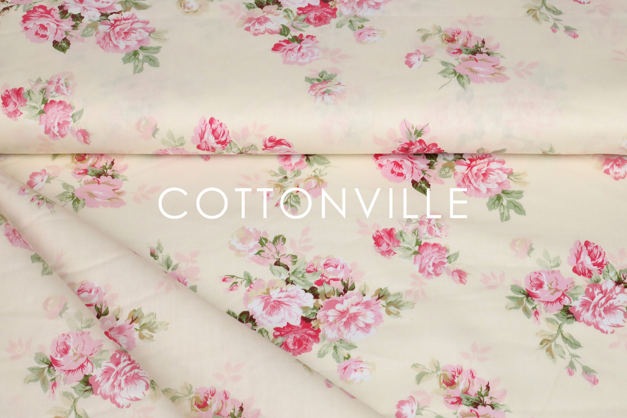 Сатин-твіл Букетики троянд на айворі