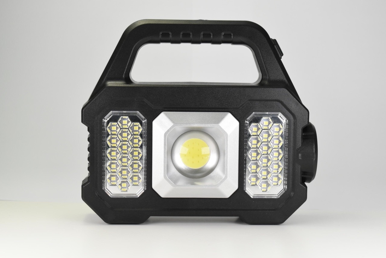 Ліхтар повербанк з сонячною панеллю та USB зарядкою 2502A, 6 режимів світла, водозахист IPX4, ручка для перенесення, чорний, фото 1