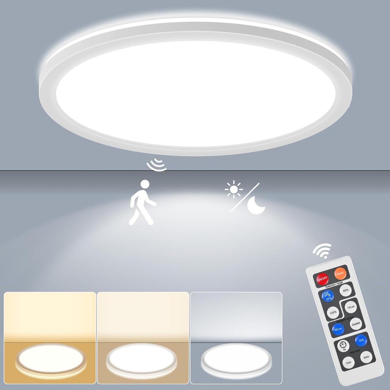 Світлодіодний світильник стельовий LEZOE з регульованою яскравістю і датчиком руху, 18 Вт, 1800 лм, радарний, з регульованою яскра, фото 1