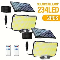 Комплект сонячних LED прожекторів 234 LED з датчиком руху 2 шт. Lihangstar, вуличні світильники з пультом, IP65