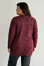 Тепла туніка великих розмірів жіноча бордо флісова зимова стильна, фото 3