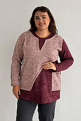 Тепла туніка великих розмірів жіноча бордо флісова зимова стильна