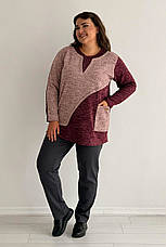 Тепла туніка великих розмірів жіноча бордо флісова зимова стильна, фото 4
