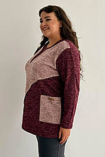Тепла туніка великих розмірів жіноча бордо флісова зимова стильна, фото 2