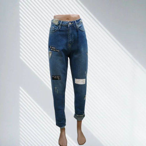 Джинси Bark MOM жіночі з надписами рвані котон 28 блакитні, фото 1