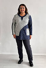 Жіноча туніка великих розмірів на флісі синя зимова тепла з кишенею синя, фото 2