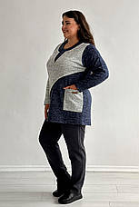 Жіноча туніка великих розмірів на флісі синя зимова тепла з кишенею синя, фото 3