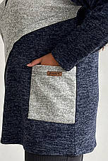 Жіноча туніка великих розмірів на флісі синя зимова тепла з кишенею синя, фото 4