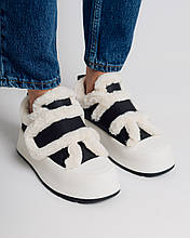 Черевики на платформі Allsy 203311 чорно-білі шкіра байка