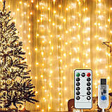 LED гірлянда штора 3x2 м, 200 LED тепле біле світло, USB, пульт, 8 режимів, фото 2