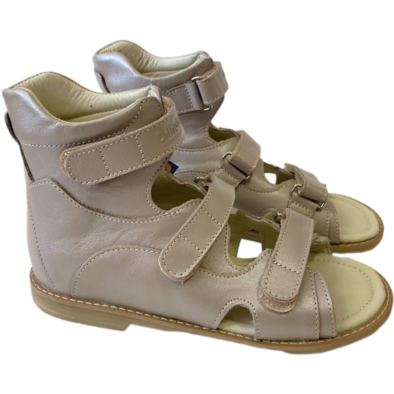 Ортопедичні сандалі для дівчаток , 005-2 BEJ бежеві перламутрові, шкіряні, розміри 31–34