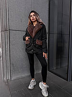 Осіння жіноча куртка з коміром із хутра кролика