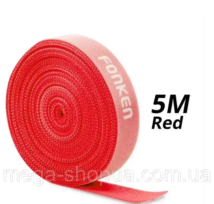 Стяжка липучка хомут органайзер для проводів кабелю 5 м Червоний