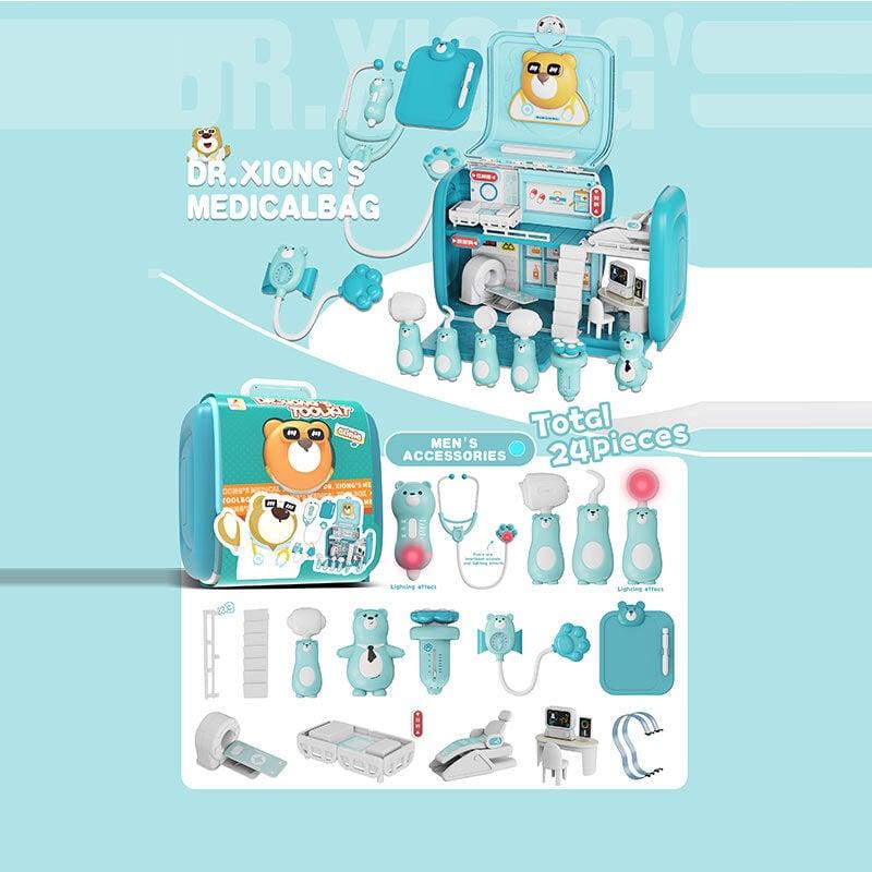 Набір лікаря 527 D-2 (24/2) стетоскоп, дзеркало, молоточок, шприц, термометр, апарат УЗД, гумовий ведмедик, аксесуари,