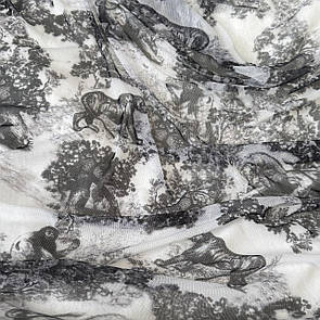 Сітка стрейч друкований принт Чорно-білий звірячий принт