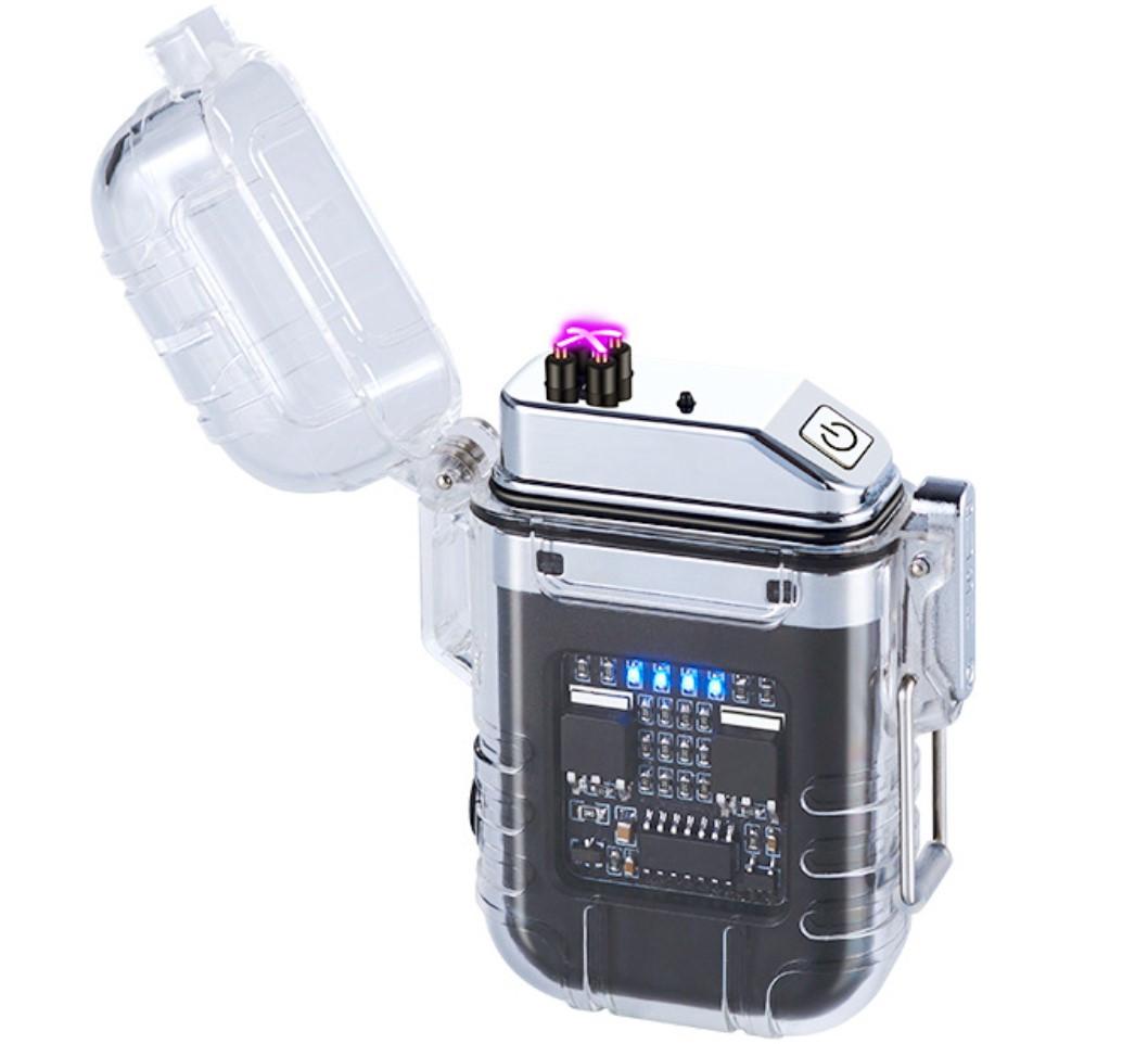 Електроімпульсна запальничка Explorer F38, дві дуги, з ліхтариком - Black, фото 1