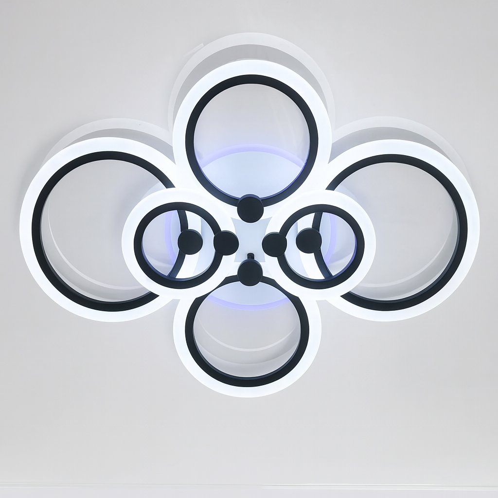 Люстра з кільцями світлодіодна Diasha 140W до 20 м² колір Чорний A8022/6BK 3color, фото 1