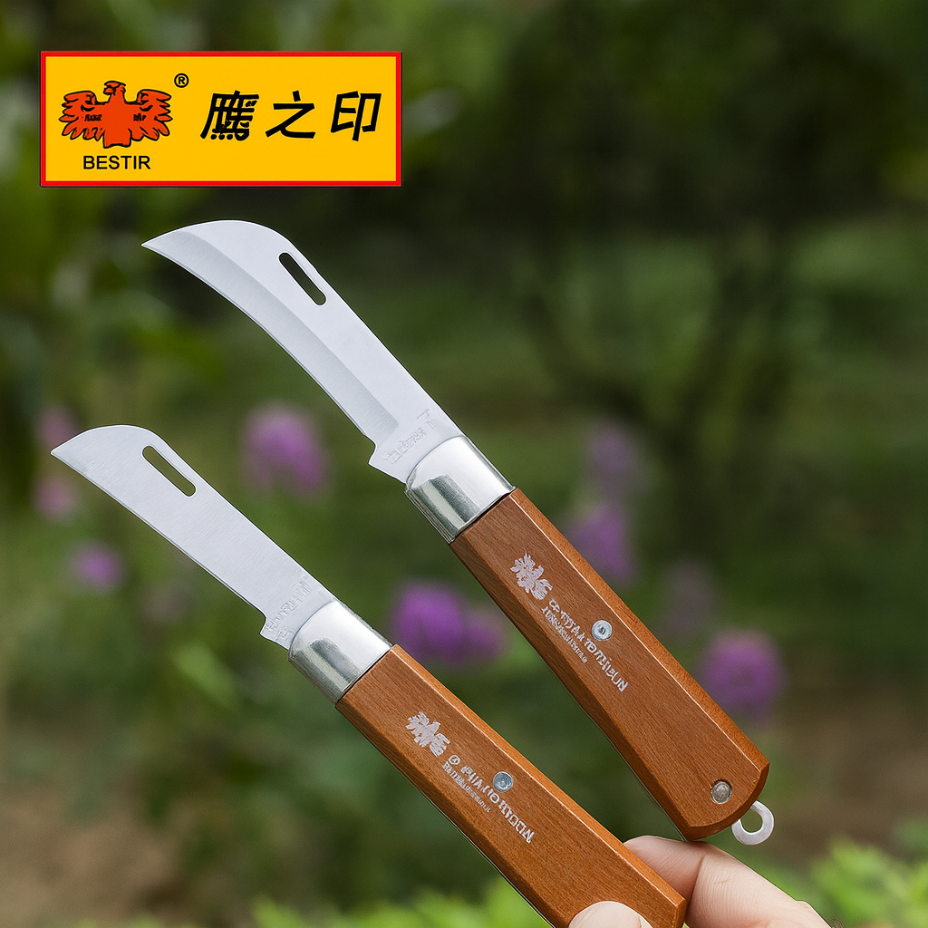 Ніж для щеплення HUFENG розкладний 200 мм з прямим сталевим лезом 85 мм для садових робіт, фото 1