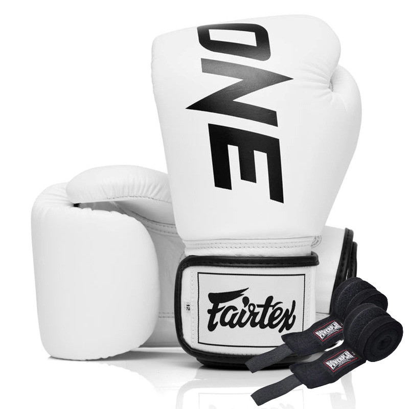 Боксерські рукавиці Fairtex BGV1-ONE, Білі, шкіряні, 10 ун. (283 г), от 8 років до 60 кг + бинти, фото 1