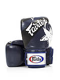 Боксерські рукавиці Fairtex BGV1, Сині, шкіряні, 10 унцій (283 г) для спортсменів від 8 років до 60 кг + бинти, фото 8