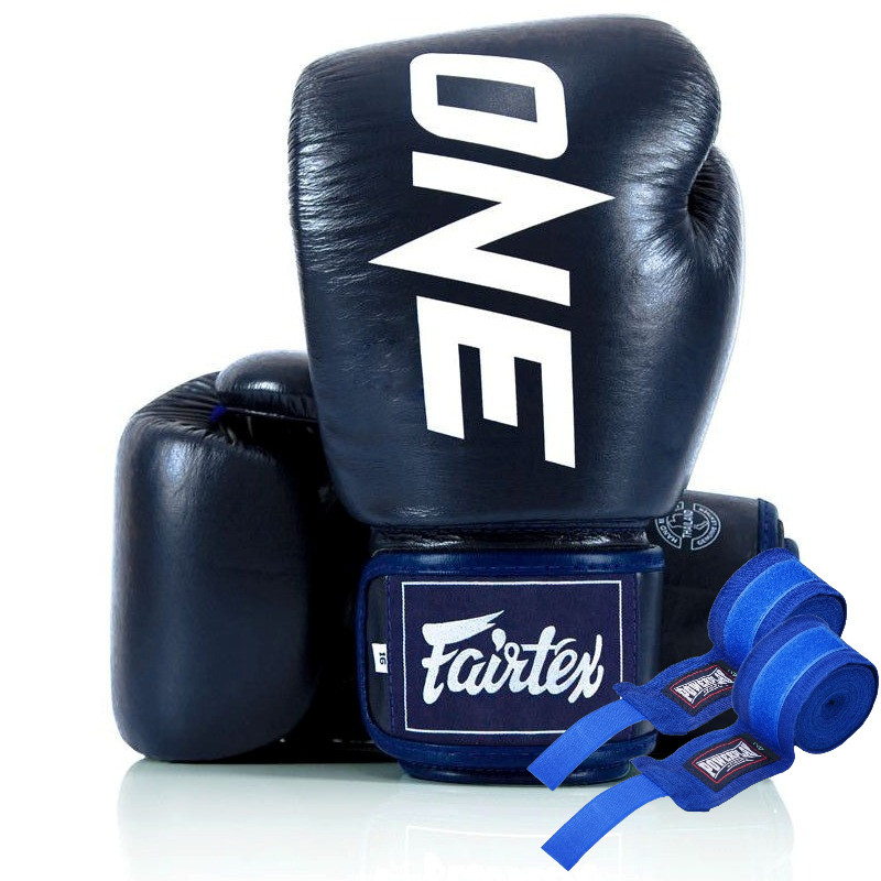 Боксерські рукавиці Fairtex BGV1-ONE, Сині, шкіряні, 12 унцій (340г.) для спортсменів 60-80 кг. + бинти, фото 1