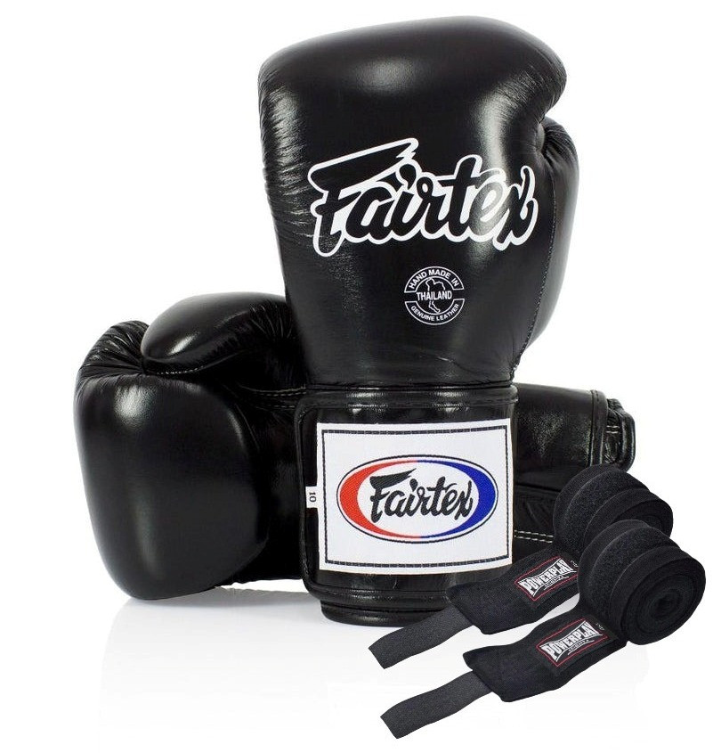 Боксерські рукавиці Fairtex BGV5, Чорні, шкіряні, 10 ун. (283 г) для спортсменів від 8 років до 60 кг + бинти, фото 1