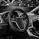 Чохол на кермо Carlife 39-41см, шкіра, чорний, біла гума, один шов SW340L, фото 4